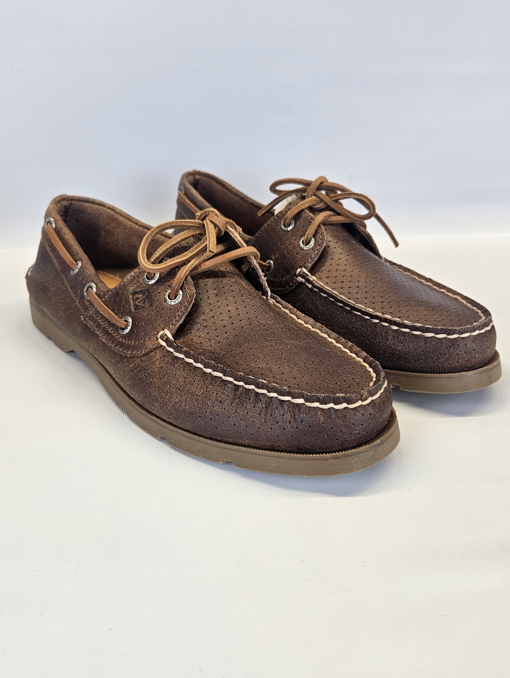 Sperry Leeward Eye Boat Shoes Mens 9 Brown Leather Perforated Lace Up